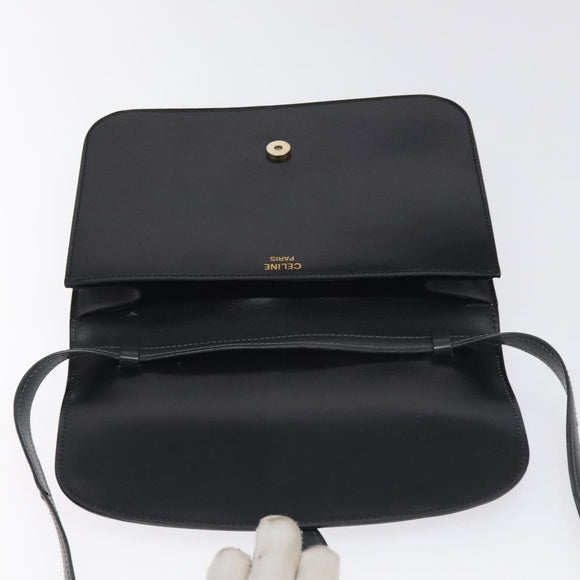 CELINE Shoulder Bag Leather Black Gold Auth 128236