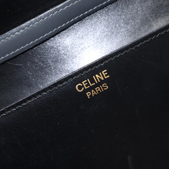 CELINE Shoulder Bag Leather Black Gold Auth 128236