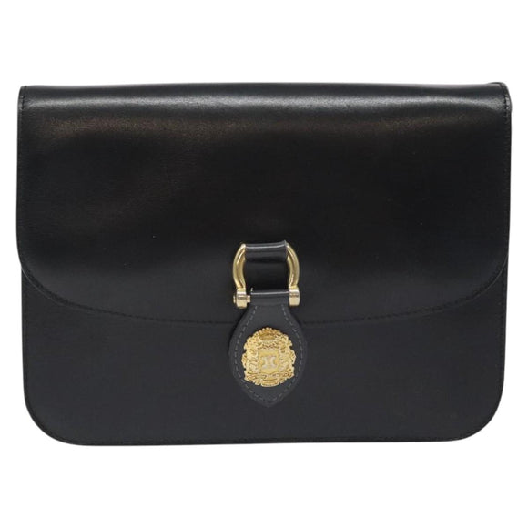 CELINE Shoulder Bag Leather Black Gold Auth 128236