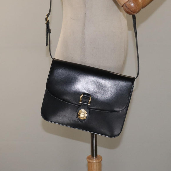 CELINE Shoulder Bag Leather Black Gold Auth 128236