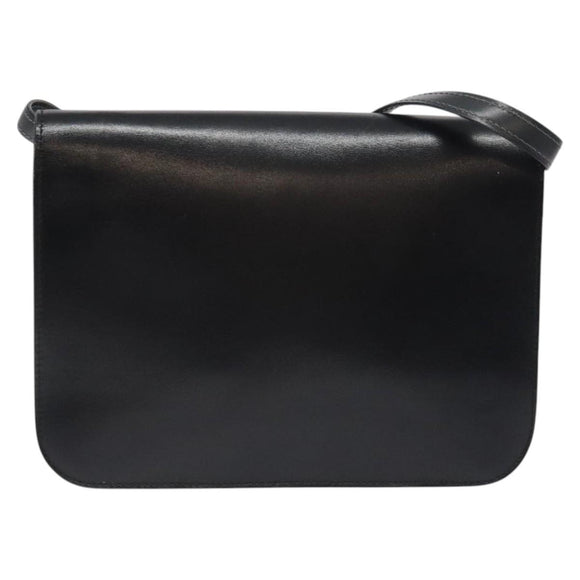 CELINE Shoulder Bag Leather Black Gold Auth 128236