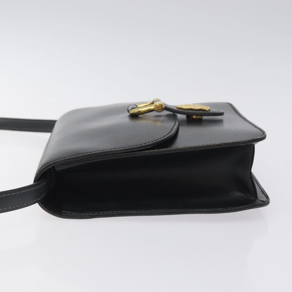 CELINE Shoulder Bag Leather Black Gold Auth 128236