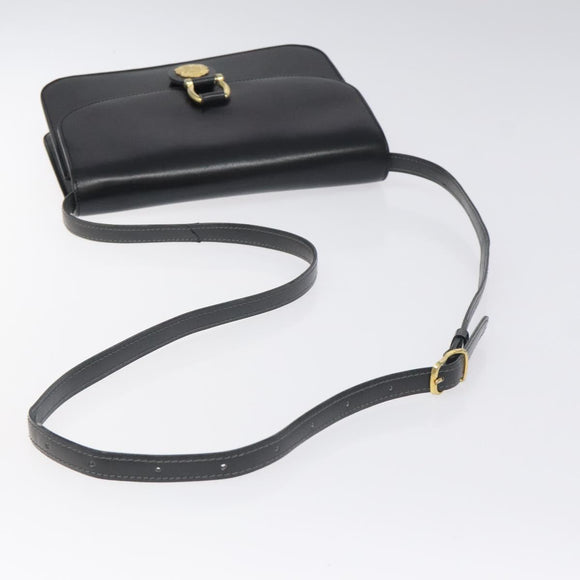 CELINE Shoulder Bag Leather Black Gold Auth 128236