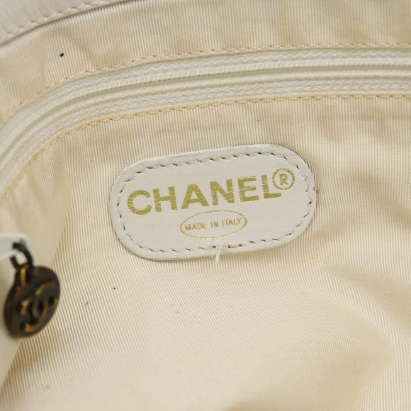 CHANEL Chain Tote Bag Lamb Skin White CC Auth 128237