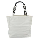 CHANEL Chain Tote Bag Lamb Skin White CC Auth 128237-2