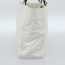 CHANEL Chain Tote Bag Lamb Skin White CC Auth 128237-4