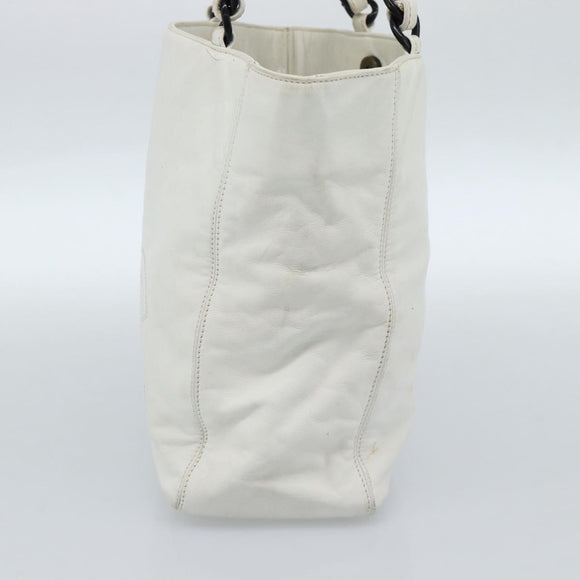 CHANEL Chain Tote Bag Lamb Skin White CC Auth 128237