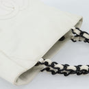 CHANEL Chain Tote Bag Lamb Skin White CC Auth 128237-6