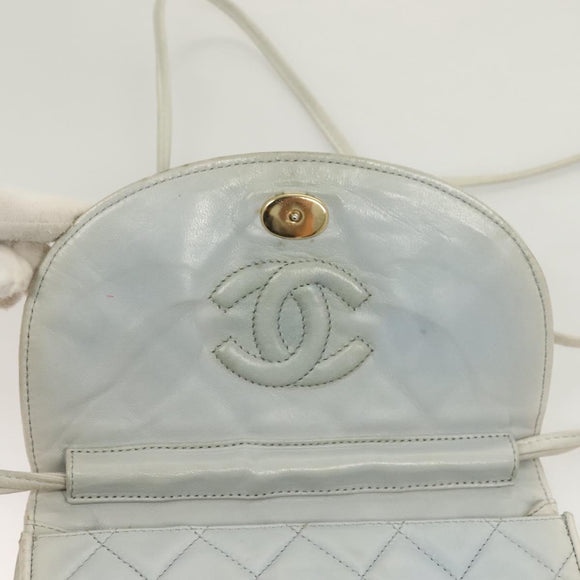 CHANEL Matelasse Shoulder Bag Lamb Skin Ivory Gold CC Auth 128238
