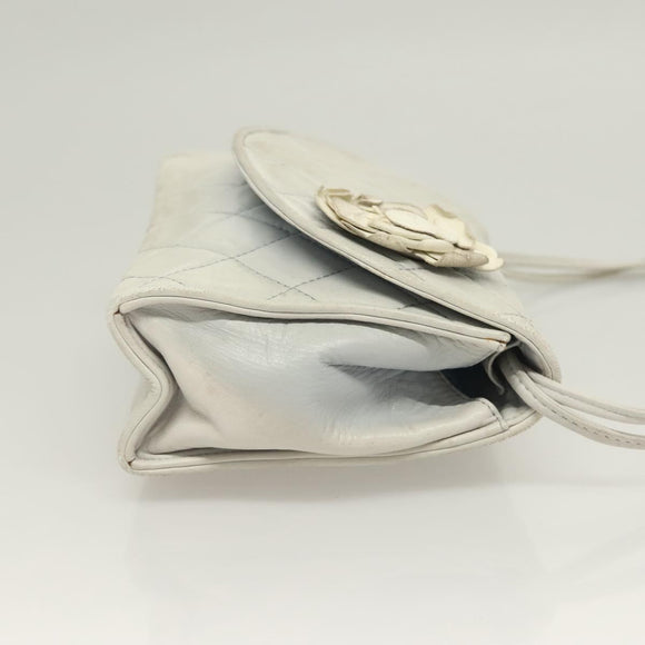 CHANEL Matelasse Shoulder Bag Lamb Skin Ivory Gold CC Auth 128238