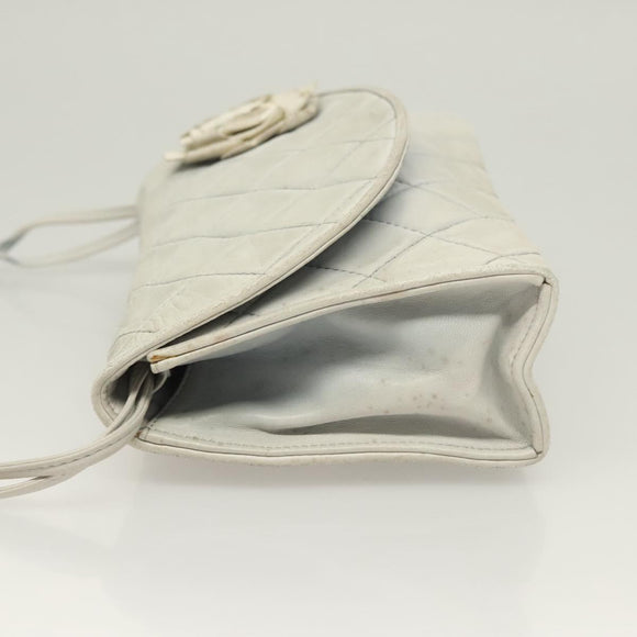 CHANEL Matelasse Shoulder Bag Lamb Skin Ivory Gold CC Auth 128238