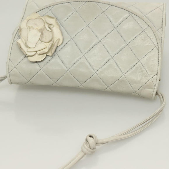 CHANEL Matelasse Shoulder Bag Lamb Skin Ivory Gold CC Auth 128238