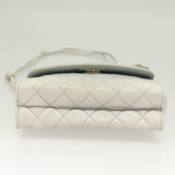 CHANEL Matelasse Shoulder Bag Lamb Skin Ivory Gold CC Auth 128238