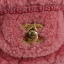 CHANEL Matelasse Chain Shoulder Bag Wool Pink Gold CC Auth 128240SM-19