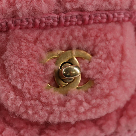 CHANEL Matelasse Chain Shoulder Bag Wool Pink Gold CC Auth 128240SM