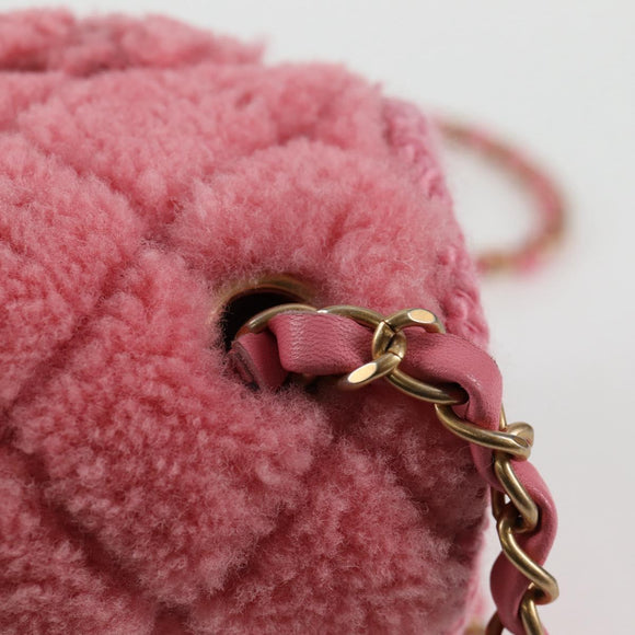 CHANEL Matelasse Chain Shoulder Bag Wool Pink Gold CC Auth 128240SM