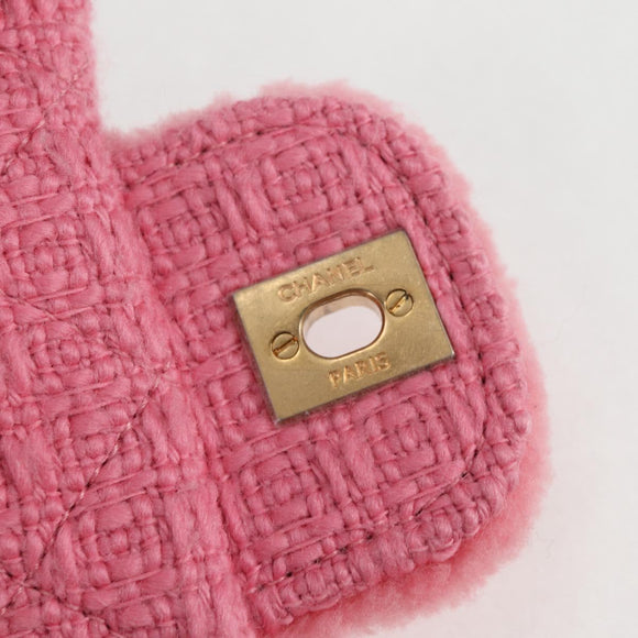 CHANEL Matelasse Chain Shoulder Bag Wool Pink Gold CC Auth 128240M