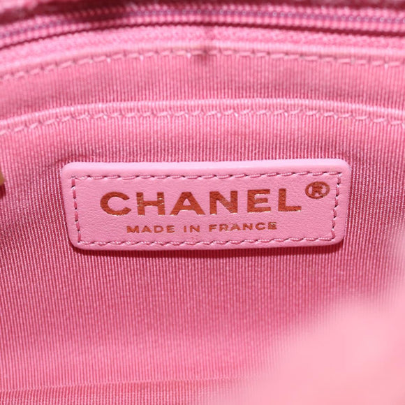 CHANEL Matelasse Chain Shoulder Bag Wool Pink Gold CC Auth 128240SM