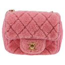 CHANEL Matelasse Chain Shoulder Bag Wool Pink Gold CC Auth 128240SM-13