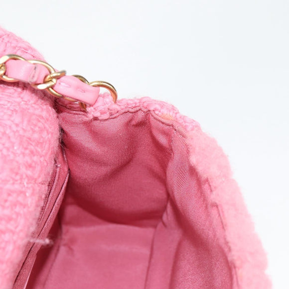 CHANEL Matelasse Chain Shoulder Bag Wool Pink Gold CC Auth 128240SM