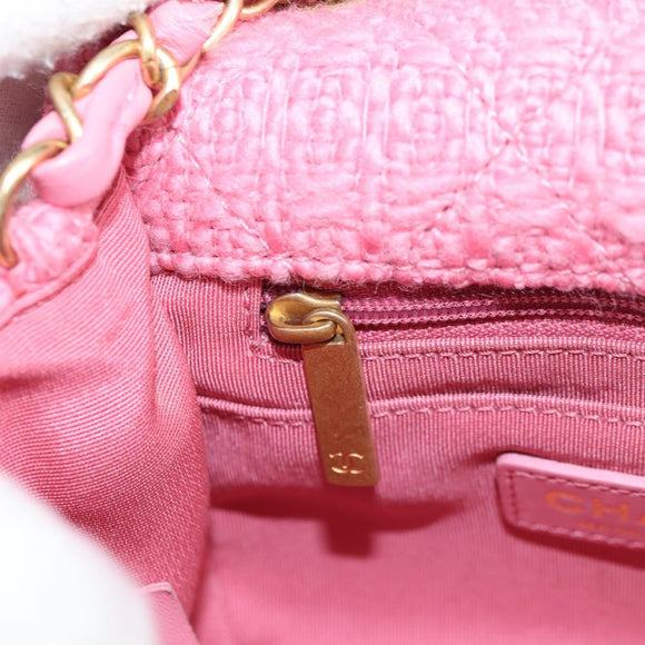 CHANEL Matelasse Chain Shoulder Bag Wool Pink Gold CC Auth 128240M