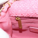 CHANEL Matelasse Chain Shoulder Bag Wool Pink Gold CC Auth 128240SM-25