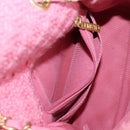 CHANEL Matelasse Chain Shoulder Bag Wool Pink Gold CC Auth 128240SM-26