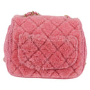 CHANEL Matelasse Chain Shoulder Bag Wool Pink Gold CC Auth 128240SM-2