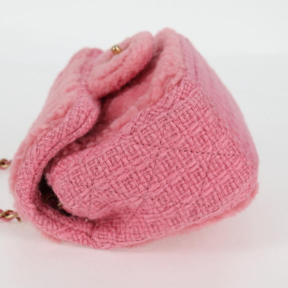 CHANEL Matelasse Chain Shoulder Bag Wool Pink Gold CC Auth 128240M