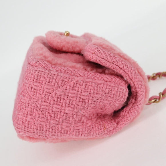 CHANEL Matelasse Chain Shoulder Bag Wool Pink Gold CC Auth 128240M