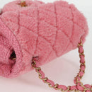 CHANEL Matelasse Chain Shoulder Bag Wool Pink Gold CC Auth 128240SM-6