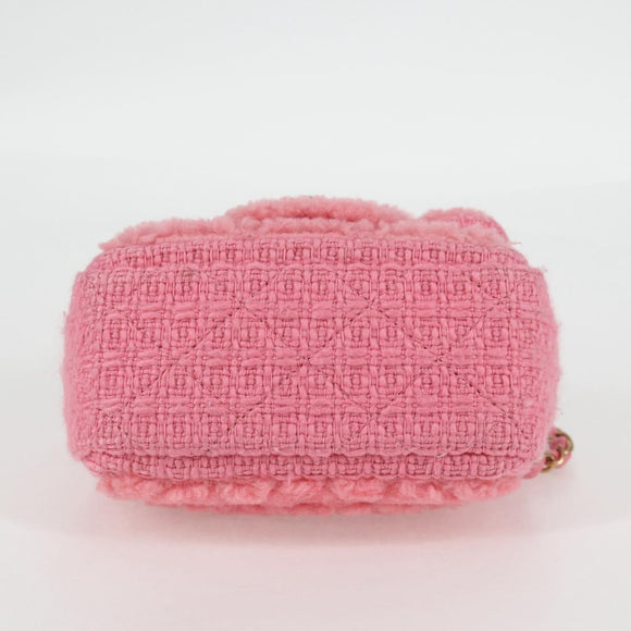 CHANEL Matelasse Chain Shoulder Bag Wool Pink Gold CC Auth 128240SM