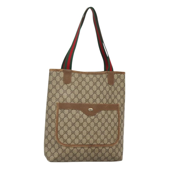 GUCCI GG Supreme Web Sherry Line Tote Bag PVC Beige 120 02 003 Auth 128243