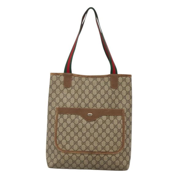 GUCCI GG Supreme Web Sherry Line Tote Bag PVC Beige 120 02 003 Auth 128243