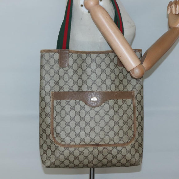 GUCCI GG Supreme Web Sherry Line Tote Bag PVC Beige 120 02 003 Auth 128243