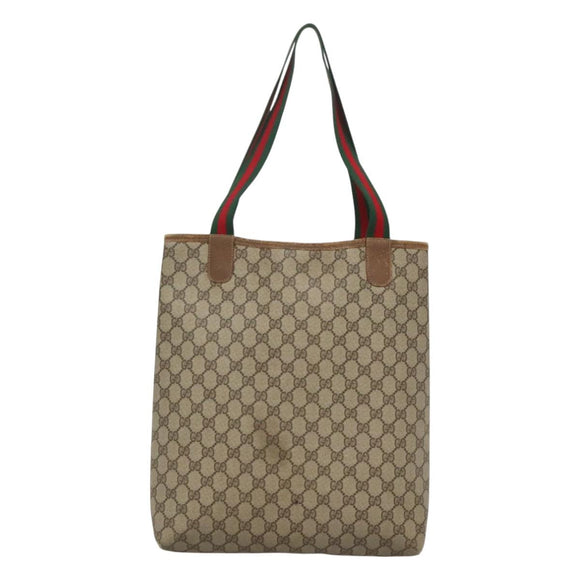 GUCCI GG Supreme Web Sherry Line Tote Bag PVC Beige 120 02 003 Auth 128243
