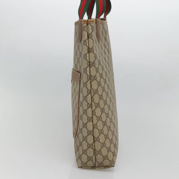 GUCCI GG Supreme Web Sherry Line Tote Bag PVC Beige 120 02 003 Auth 128243