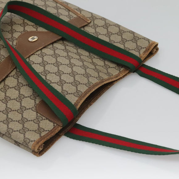 GUCCI GG Supreme Web Sherry Line Tote Bag PVC Beige 120 02 003 Auth 128243