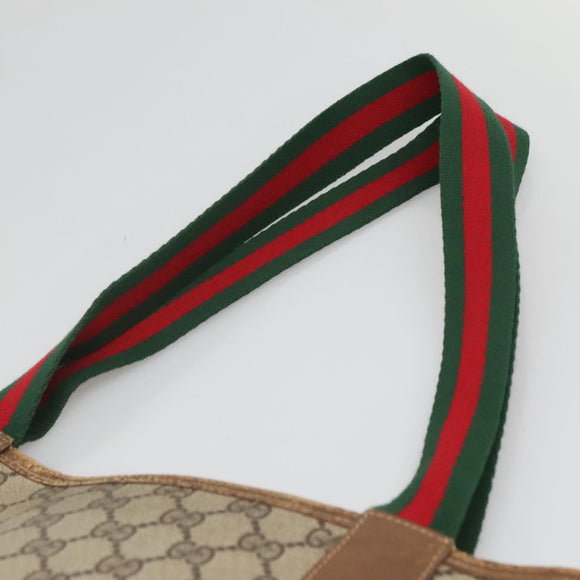GUCCI GG Supreme Web Sherry Line Tote Bag PVC Beige 120 02 003 Auth 128243