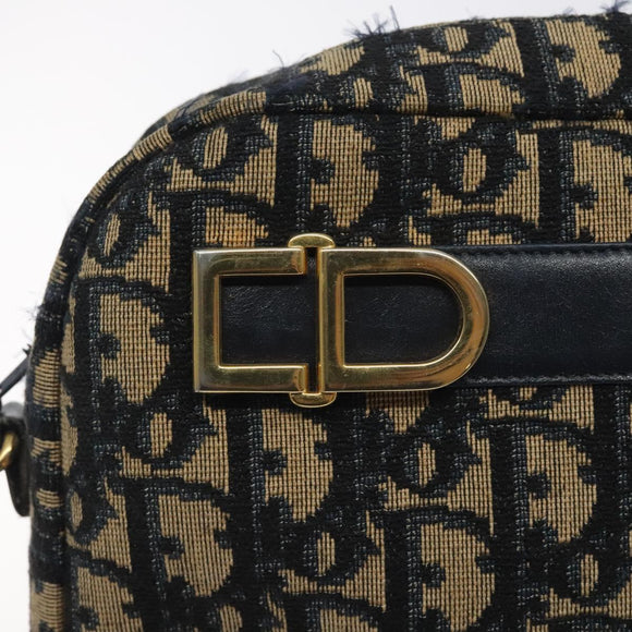 Christian Dior Trotter Canvas Shoulder Bag Navy Gold Auth 128360