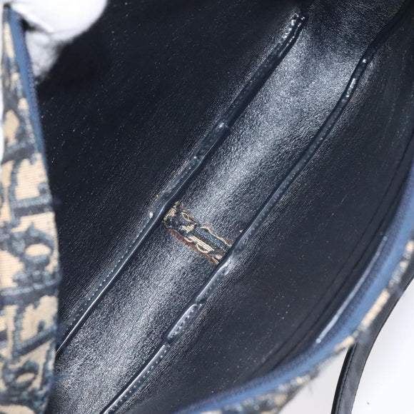 Christian Dior Trotter Canvas Shoulder Bag Navy Gold Auth 128360