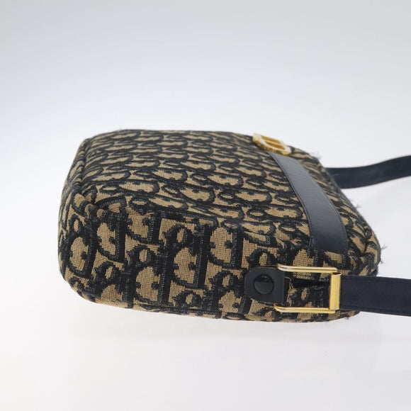Christian Dior Trotter Canvas Shoulder Bag Navy Gold Auth 128360