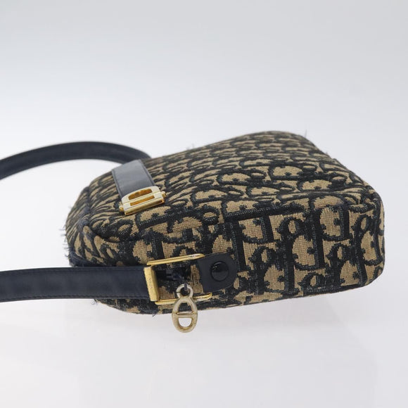 Christian Dior Trotter Canvas Shoulder Bag Navy Gold Auth 128360