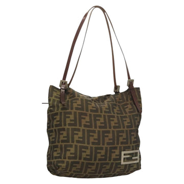 FENDI Zucca Canvas Mamma Tote Bag Black Brown Auth 128398