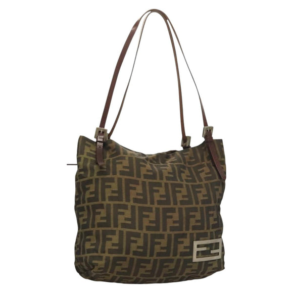 FENDI Zucca Canvas Mamma Tote Bag Black Brown Auth 128398