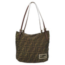 FENDI Zucca Canvas Mamma Tote Bag Black Brown Auth 128398-13