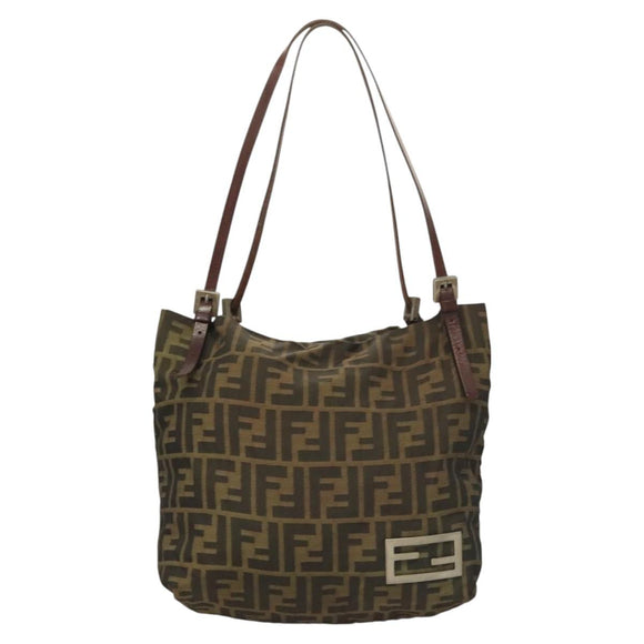 FENDI Zucca Canvas Mamma Tote Bag Black Brown Auth 128398