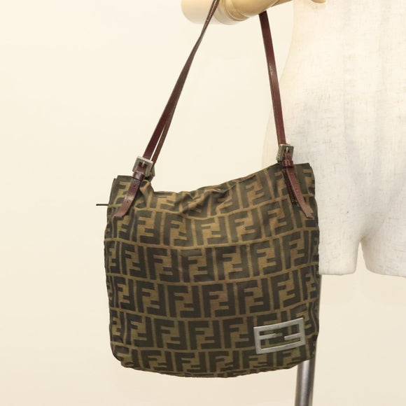 FENDI Zucca Canvas Mamma Tote Bag Black Brown Auth 128398