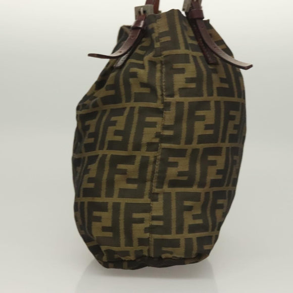 FENDI Zucca Canvas Mamma Tote Bag Black Brown Auth 128398