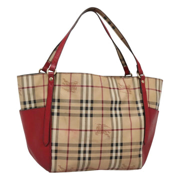 BURBERRY Nova Check Tote Bag PVC Beige Gold Red Auth 128403